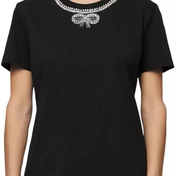[Good Used Condition] Maje Embellished Rhinestone Bow TShirt // Maje Sz 2 (US M) - Picture 2 of 4